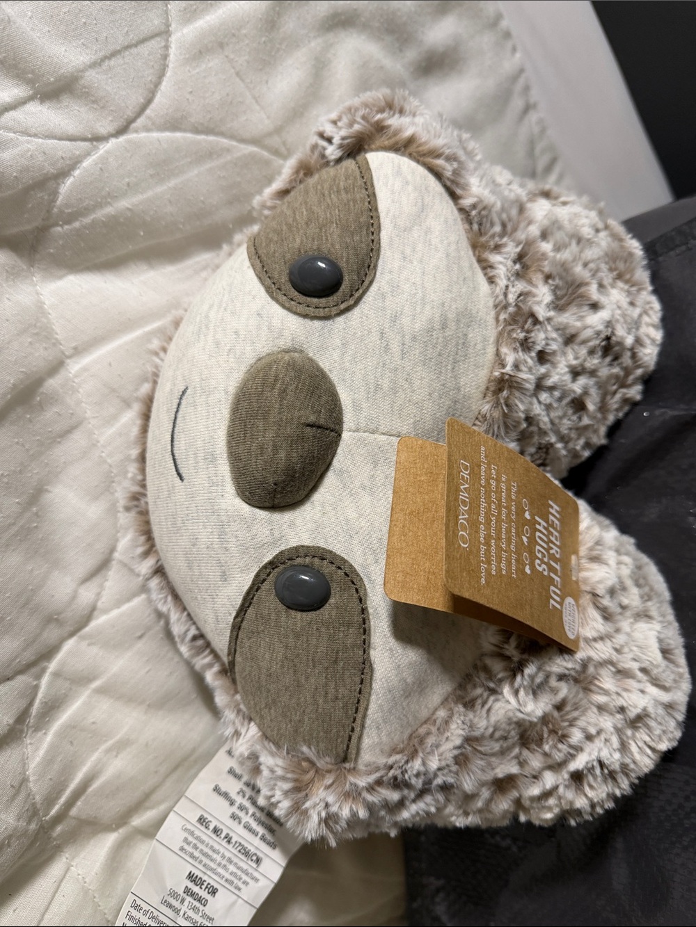 Demdaco Neutral Plush Sloth Pillow in Cream and Taupe